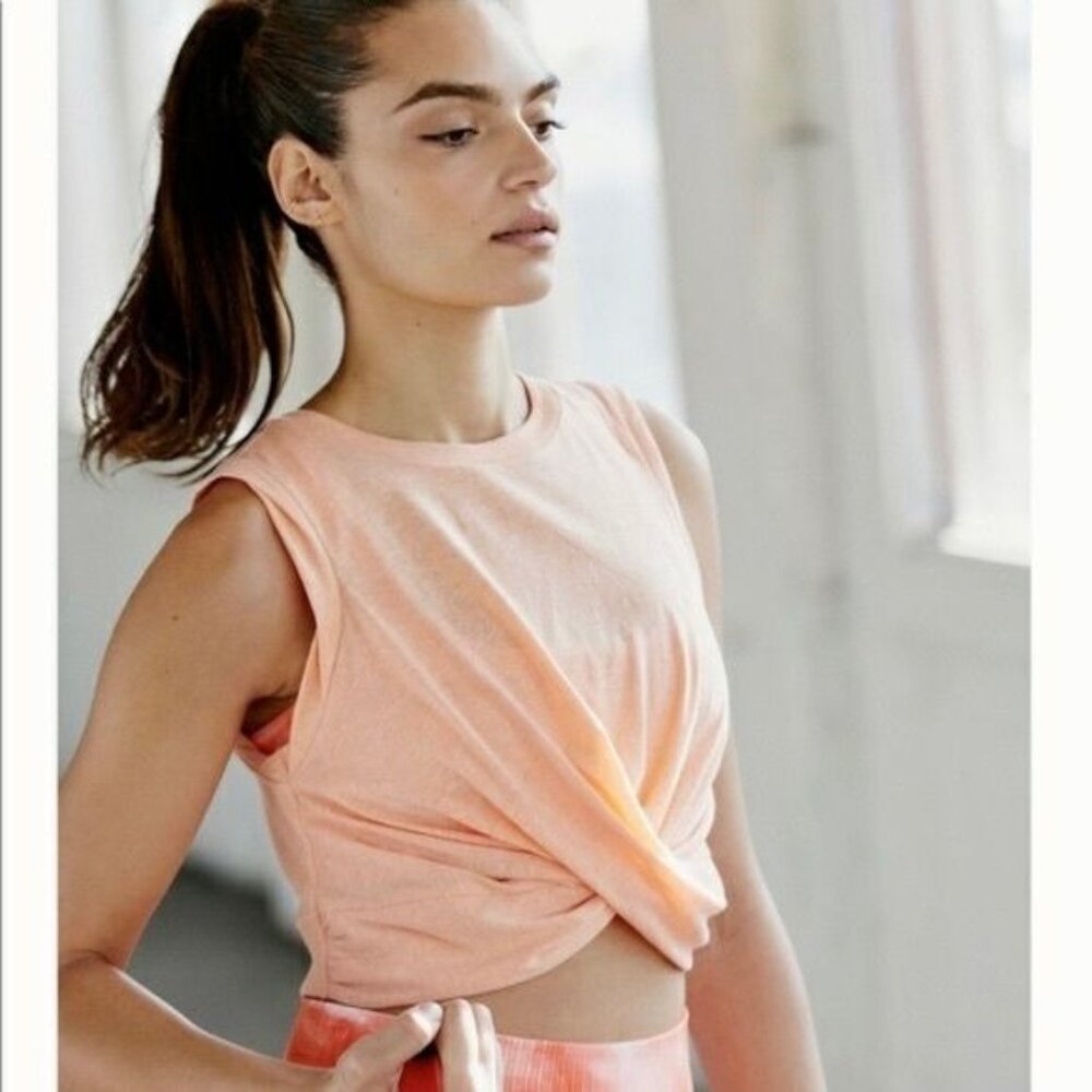 Free People movement women's large peach pink undertow‎ twist crop tank top